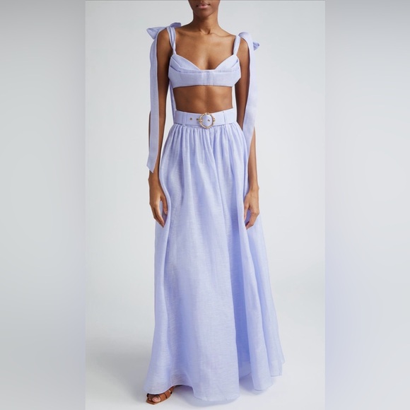 Zimmermann Tops - NWT Zimmermann Bow Tie Straps Linen & Silk Bustier Crop Top in Periwinkle 1 US6